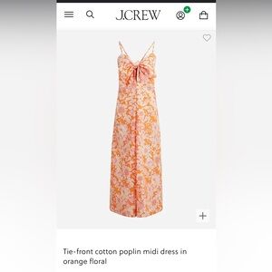 NWT J. Crew Tie Front Cotton Poplin Midi Dress